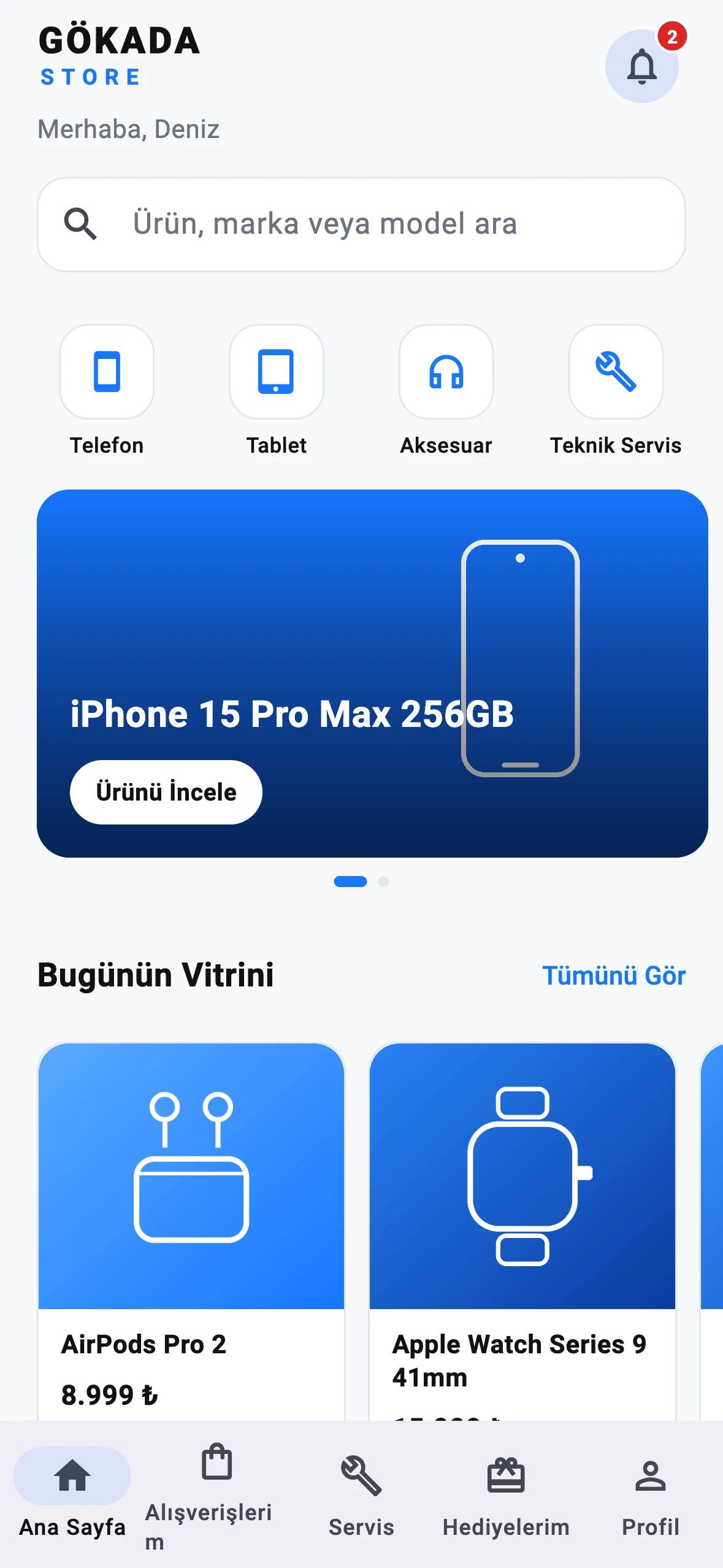 Gökada Store Ana Sayfa / Vitrin ekranı